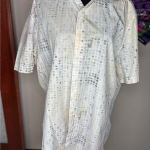 Calvin Klein White and Gray Patterned Shirt